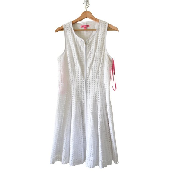Betsey Johnson Sleeveless Front Zip Eyelet Mini Dress - Picture 1 of 15